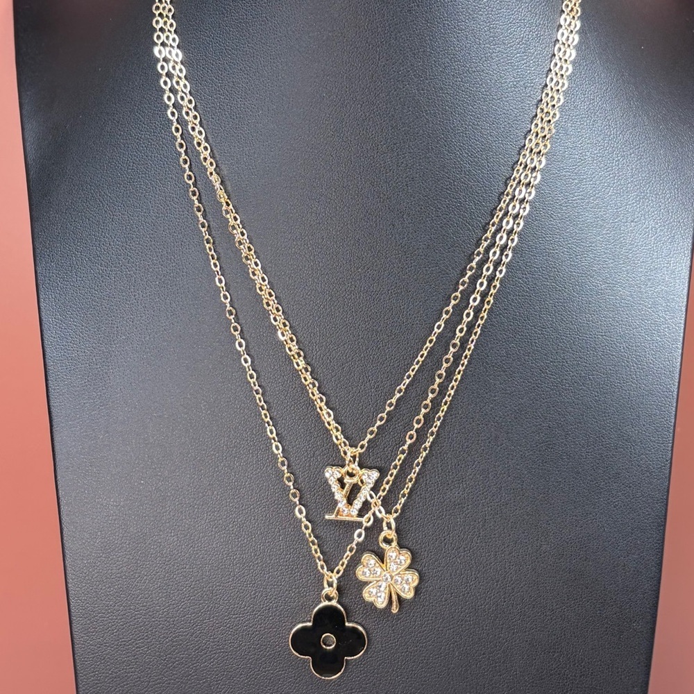 Gold Layered Necklace with Sparkling Charms